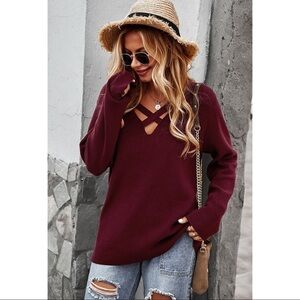Wine Crisscross Sweater